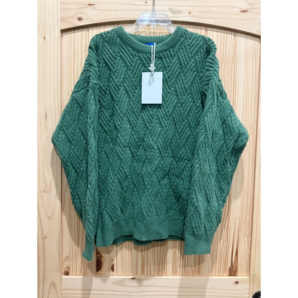 Elfric Eden Green Textured Geometric Knit Crewneck Sweater Large NWT